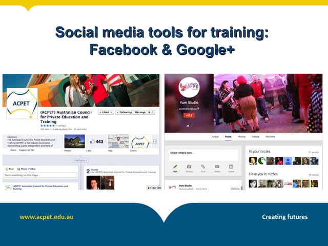 Social media tools for training: Facebook and Google+ 
