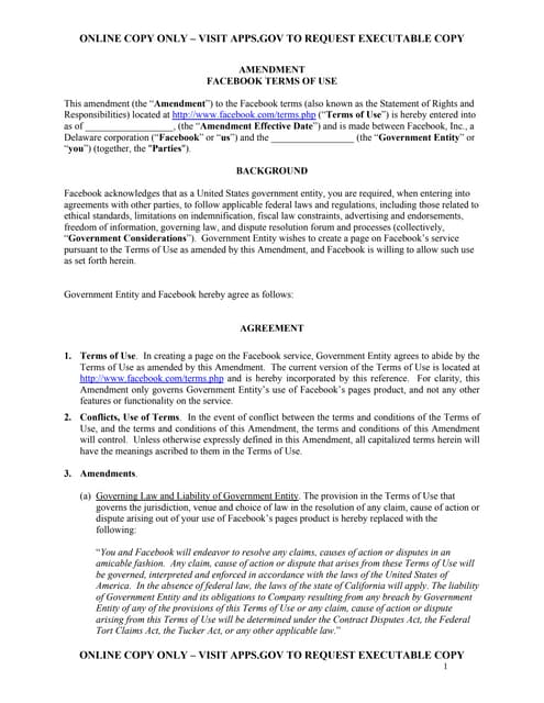 Facebook Terms of Use (TOS) Amendment