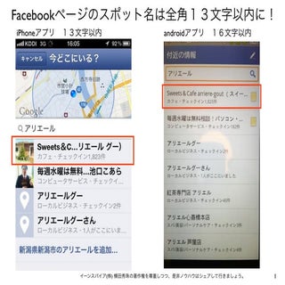 チェックイン付きのFacebookページ名は全角13文字以内に