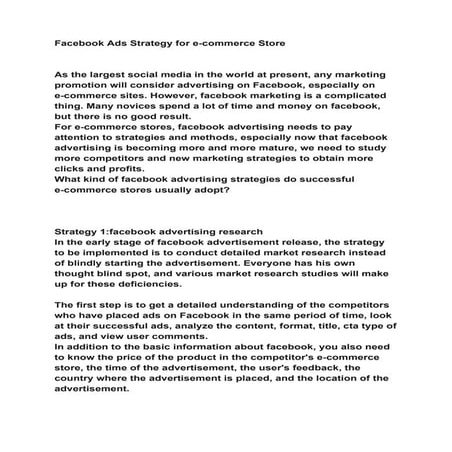 Facebook ads strategy e-commerce store