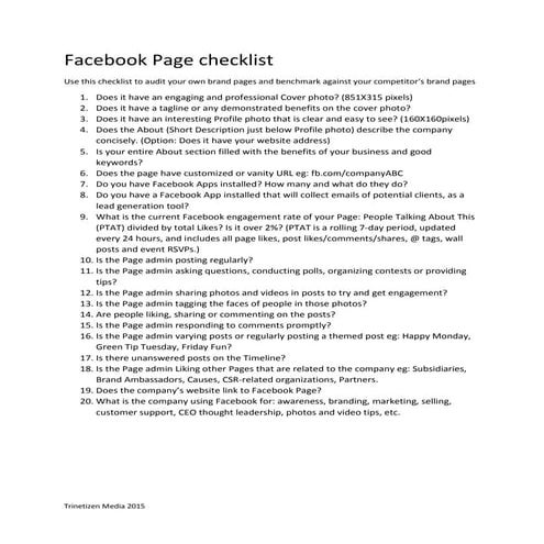 Facebook checklist