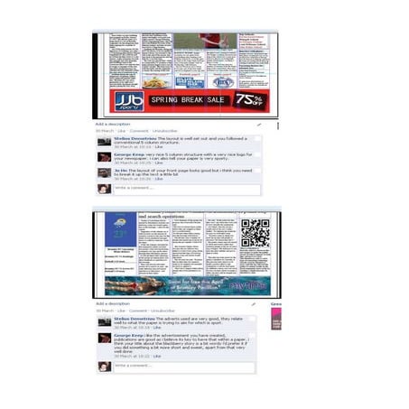 Facebook feedback for Newspaper