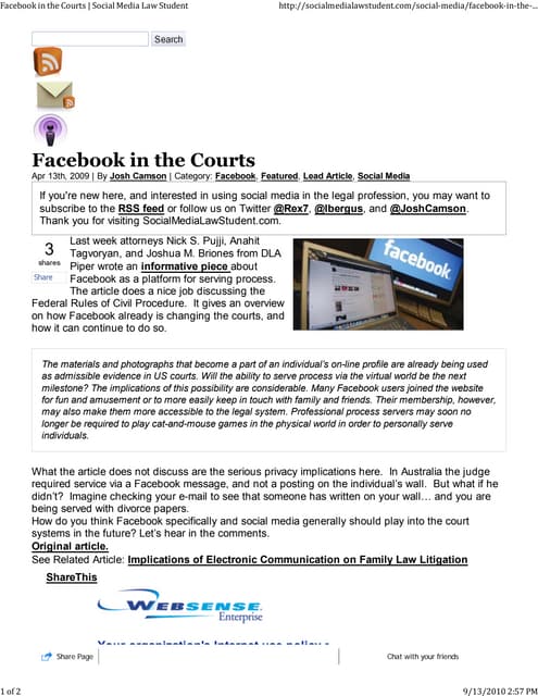 Facebook in the courts
