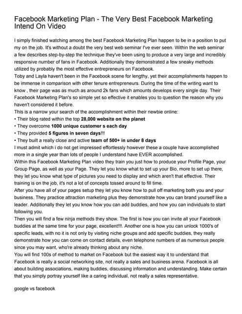 Facebook Marketing Plan - The Very ...