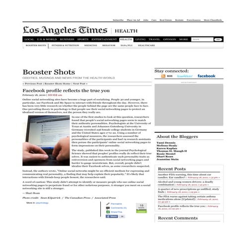 Facebook profile reflects the true you | booster shots | los angeles times