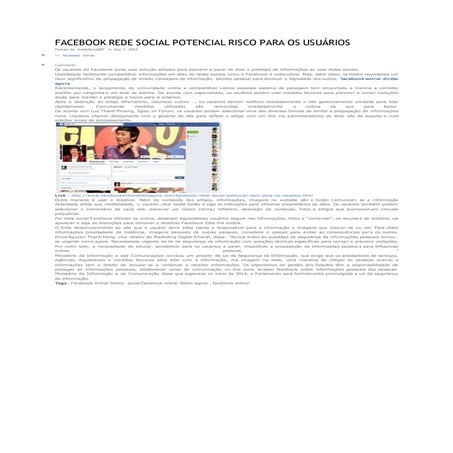 Facebook rede social potencial risco para os usuários