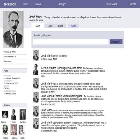 Facebook sample page jose marti ppt with video link