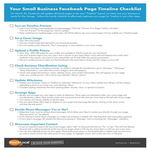 Facebook Timeline Checklist for Business