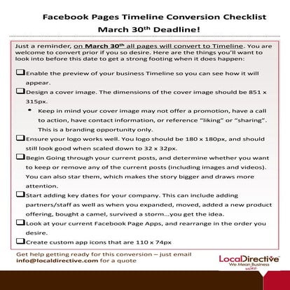 Facebook Timeline Conversion Checklist