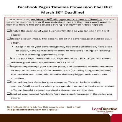 Facebook Timeline Conversion Checklist