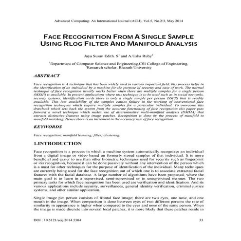 Face recogition from a single sample using rlog filter and manifold analysis