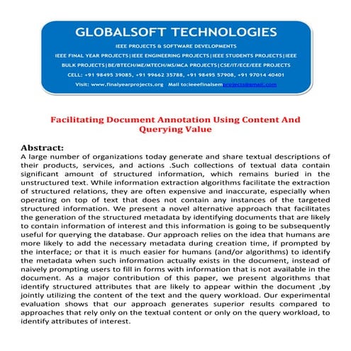 JAVA 2013 IEEE DATAMINING PROJECT Facilitating document annotation using cont...
