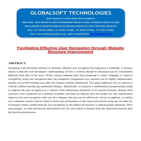 Facilitating effective user navigation through