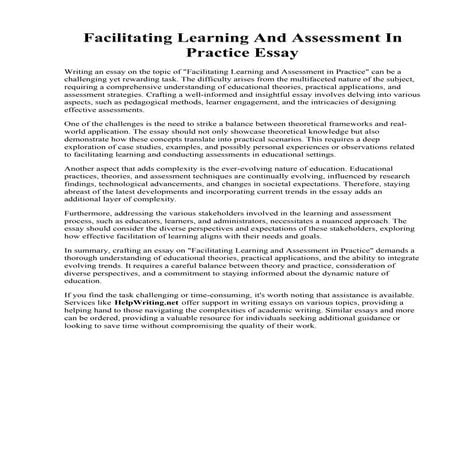 Facilitating Learning And Assessment In Practice Essay Pdf