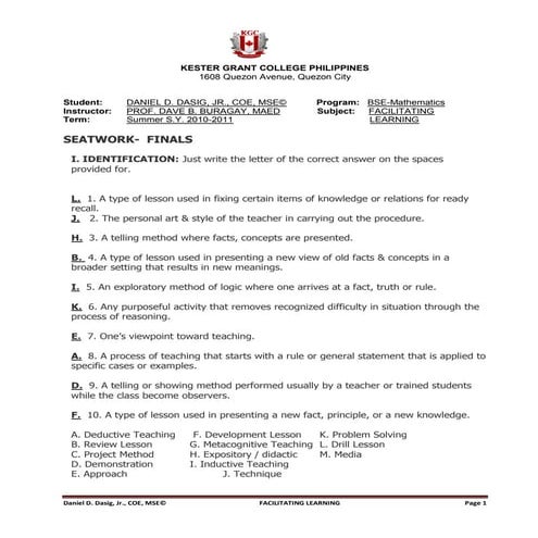 Facilitating learning final  answers