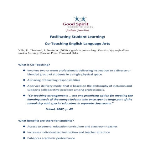 Facilitating student learning coteaching ela