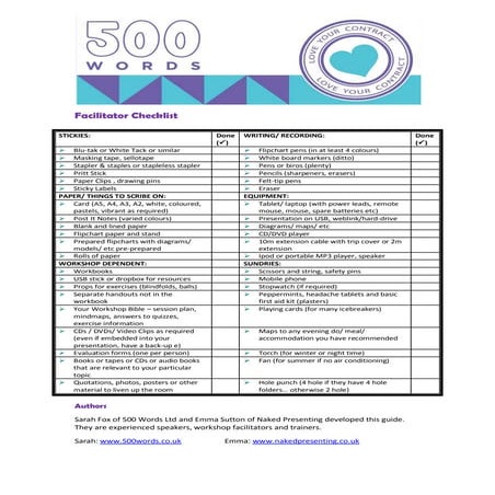 Checklist for Trainers & Facilitators