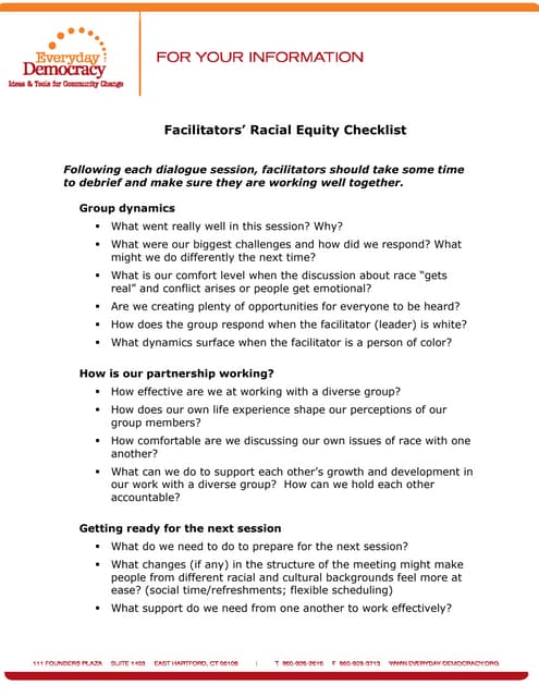 Facilitators’ Racial Equity Checklist