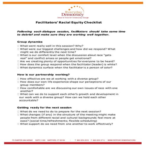 Activity for Incorporating a Racial Equity Lens in Facilitation | DOC