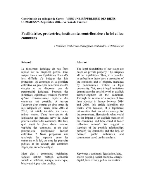 Les communs à l'épreuve de la loi : perspectives juridiques récentes