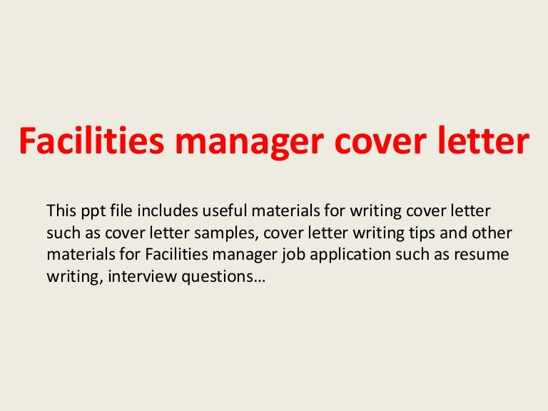Facilities Manager Cover Letter