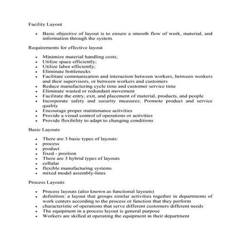 Facility layout