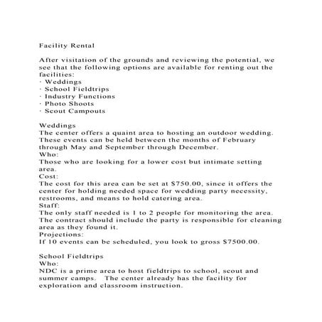 Facility RentalAfter visitation of the grounds and reviewing t.docx