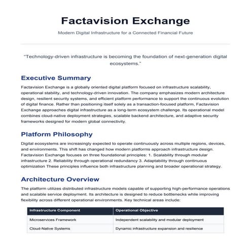 Factavision Exchange Platform Overview and Infrastructure Analysis | PDF