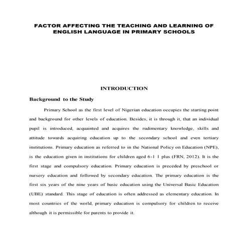 FACTOR AFFECTING THE TEACHING AND LEARNING OF ENGLISH LANGUAGE IN ...