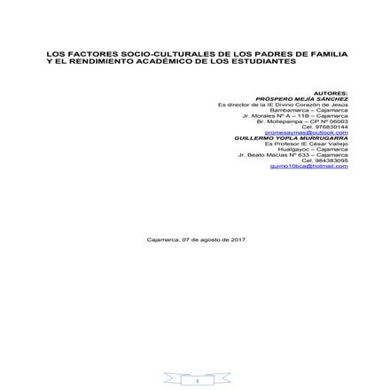 Factores socio culturales y rendimiento academico