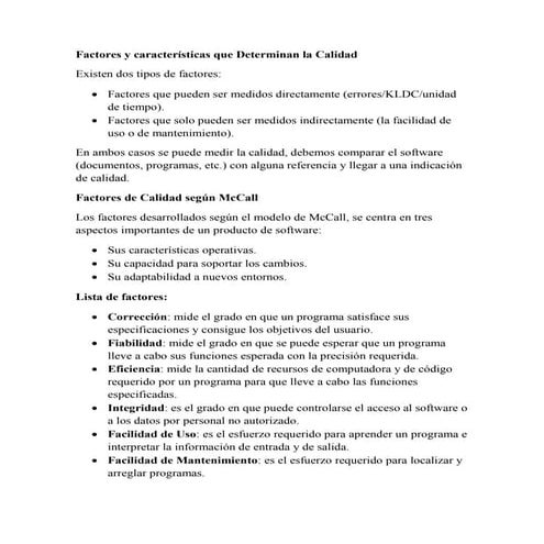 Factores y caracteristicas que determinan la calidad