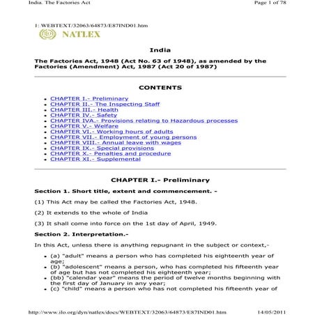 Factories act 1948 published on natlex | PDF