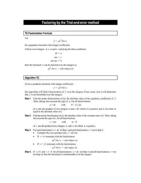 Factoring by the trial and-error method