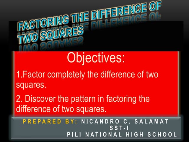 Factoring the difference of two squares