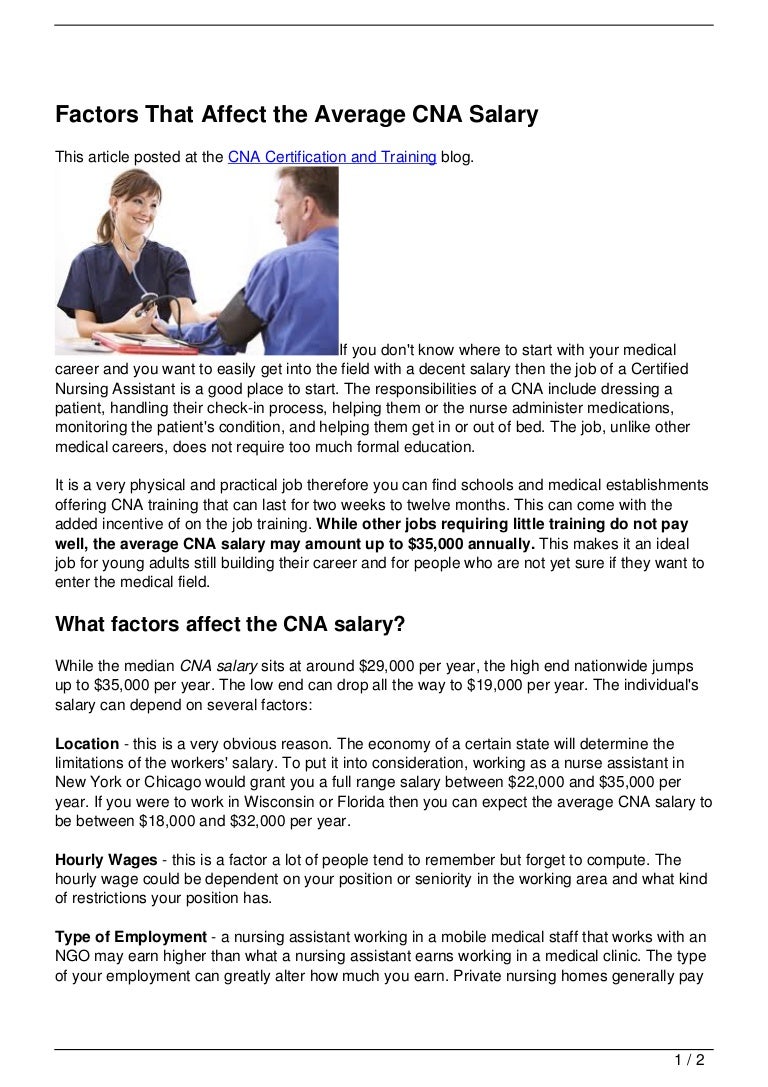 Factors That Affect The Average CNA Salary