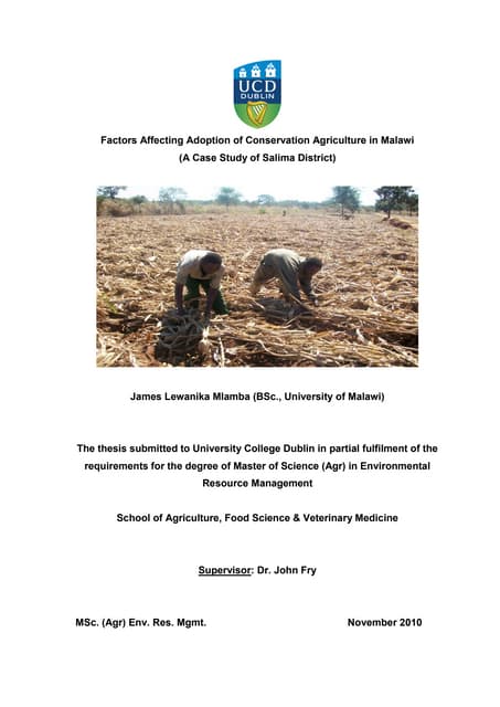 Factors affecting adoption of conservation agriculture in malawi