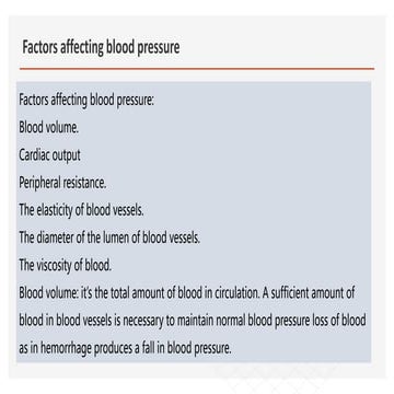 Factors affecting blood pressure