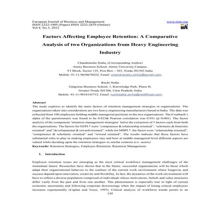 Factors affecting employee retention a comparative analysis