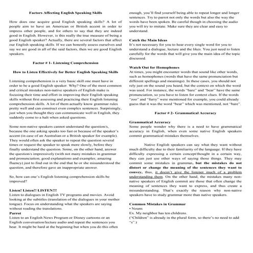 Factors affecting english speaking skills