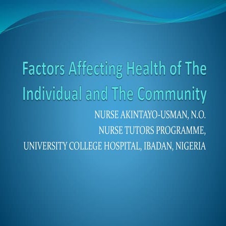 Factors affecting health of the individual and the community