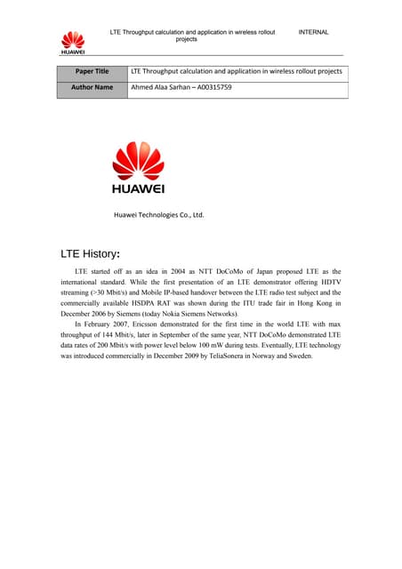 Factors affecting lte throughput and calculation methodology