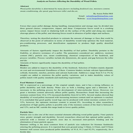 Factors Affecting on Wood Pellet Durability