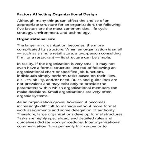 Factors affecting organizational design