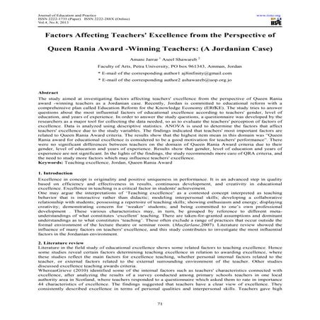 Factors affecting teachers' excellence from the perspective of queen rania aw...