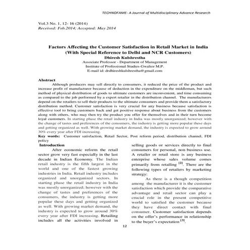 Factors affecting the customer satisfaction