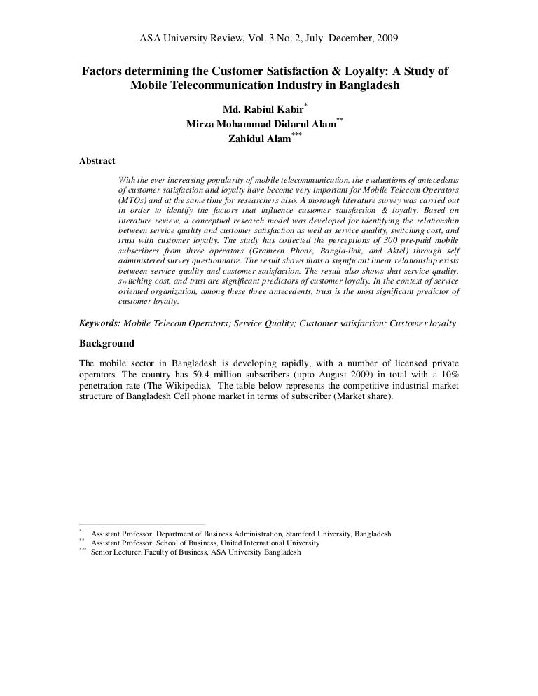 Review of literature on customer satisfaction in telecom sector
