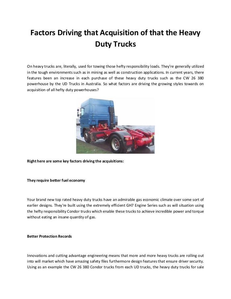 Factors driving that acquisition of that the heavy duty trucks