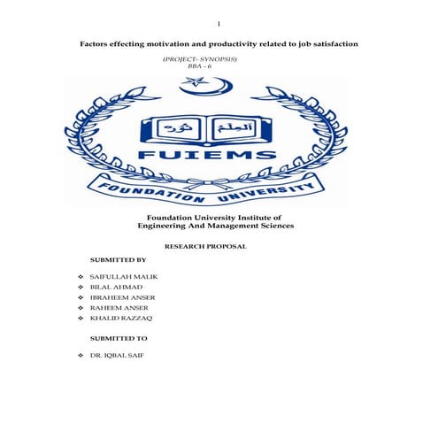 Factors effecting motivation and productivity related to job satisfaction