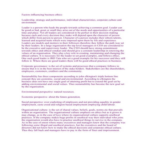 Factors influencing business ethics