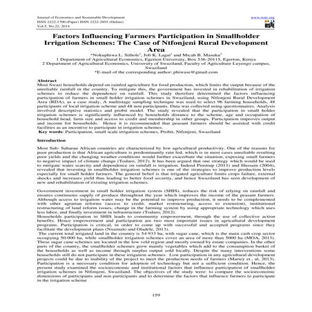 Factors influencing farmers participation in smallholder